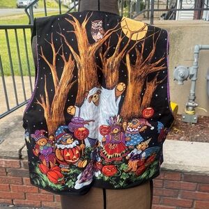New, vintage, lined Halloween Bear Vest for adults Black and Multicolor.